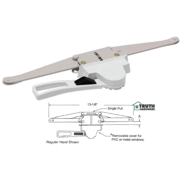 Awning Window Operator (Truth Hardware 'Lever' 10.14) (13 1/8" Single Pull) (1/2" space for Housing) (White) (Regular Hand) - Image 3
